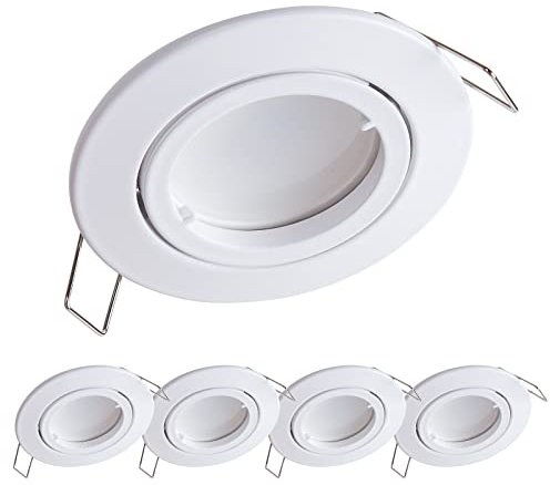 YanFeiYit 5x Premium Ultra Flach Led Einbauleuchte | 5W 230V austauschbares Keramik Modul | Dimmbar | Warmweiß 3000K | Schwenkbar Einbaustrahler | Matt Weiß rund