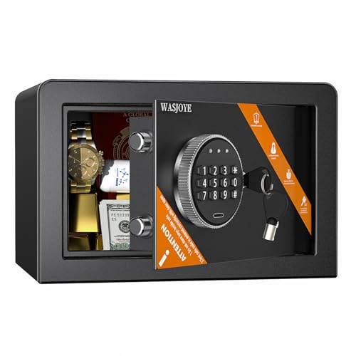 WASJOYE 10L Small Safe Box, Digital Security Box for Home (20 * 31 * 20cm) | Hidden Safes with Keys, Safety Lock Box for Home Business Office Money Gun Jewelry Passport
