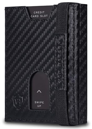 VON HEESEN Leder Slim Wallet - Geldbeutel mit RFID Schutz - Mini Geldbörse für Herren und Damen - Kartenetui Echtleder Karten Portemonnaie klein - Kreditkartenetui Carbon-Schwarz