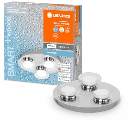 LEDVANCE Smart LED Badezimmerlampe chrome, 18W, 1800LM, 3000-6500K, 30cm, IP44, Orbis Round Wandleuchte, Badezimmerleuchte mit Wifi Technologie, dimmbar, steuerbar über App und Sprachassistenten