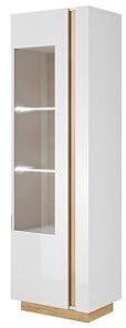 Vente-unique - Vitrine MURARI - 1 Porte - avec LEDs - Blanc Brillant et chêne