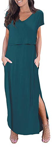 Smallshow Longue Robe Allaitement Femme Split Dress Grossesse Maternité Teal L