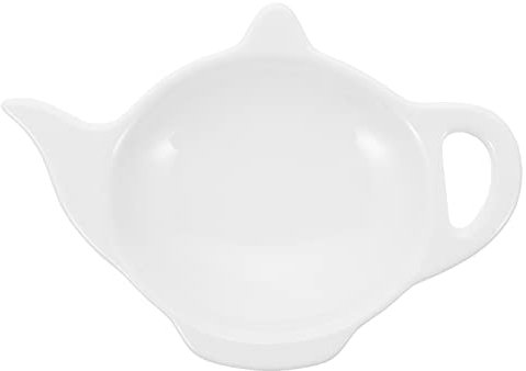 Ceramic Tea Bag Coasters Teapot- Shaped Tea Bag Holder Saucer Spoon Rests Seasoning Dish Snack Plate for Sauce Dessert Appetizer Tea Party Bracket White L