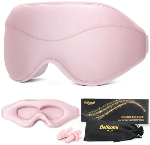 BeHoomi Sleep Mask, Premium Eye Mask for Sleeping, Total Blackout, Super Soft Comfort, Adjustable Fit, Upgraded 3D Ergonomic Designed Sleeping Mask for Home, Office, Travel, Meditation, Yoga, Pink