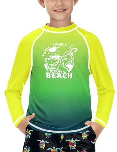 BesserBay Rashguard Maillot de bain anti-UV à manches longues pour enfant Séchage rapide Pour garçon 110-160 cm, Jaune/vert plage, 140