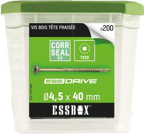 SCELL-IT, Vis ESSBOX à bois, Ø4,5 mm x 40 mm, Boite de 200, EX-1371061, des fixations durables et performantes pour tous vos projets en bois