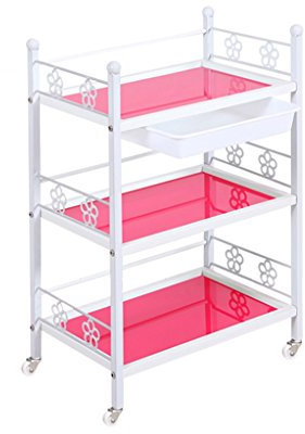 AUNEVN Aufbewahrungswagen Schönheitsauto Sechs Farben Friseurwagen Multifunktions-Schönheitssalon Friseursalon Mit Schublade Nutzfahrzeug Eisenmalerei Dreischichtiges Glasplattenregal/Pink