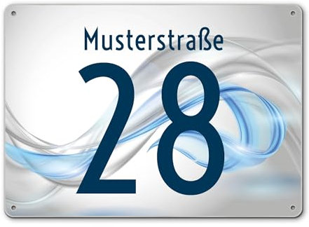 banjado® Hausnummernschild personalisierbar Motiv Blauer Schleier - Hausschild personalisiert Draußen mit Straßennamen möglich - Hausnummernschild Edelstahl versch. Motive - inkl. Montagematerial