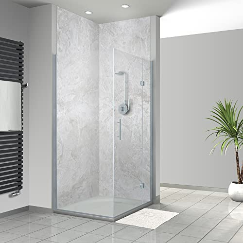WANDFREUDE individuelle Duschrückwand Aluverbundplatte auf Maß (2 Stück - Grauweißer Marmor - Seidenmatt) – Dusche Wandverkleidung Duschwandverkleidung Duschrückwände