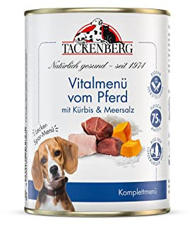 TACKENBERG Vitalmenü vom Pferd mit Kürbis & Meersalz Nassfutter Dose für Hunde - Hundefutter in Premiumqualität - natürlich getreidefrei - 6 x 400 g