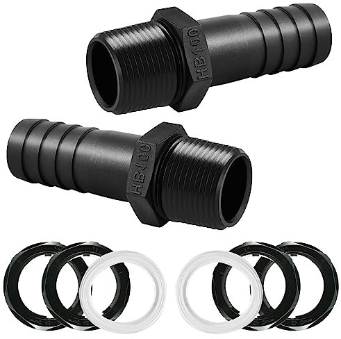 KATELUO Tankdurchführung 1 Zoll, Fassanschluss, PVC Regentonnendurchführung, Regentonne Schlauchanschluss, Tankverschraubung mit 2 Dichtung und 4 Tülle für Wassertanks Regentonne Zisternen