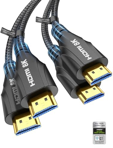 Cratree HDMI-kabel 3 meter, 2 stycken 8K – certifierad Ultra High Speed HDMI-kabel, 48 Gbps, 8K, 60 Hz, 4K 120 Hz, flätad, eARC – kompatibel med HDTV, PS5, PS4, Xbox, Blu-ray