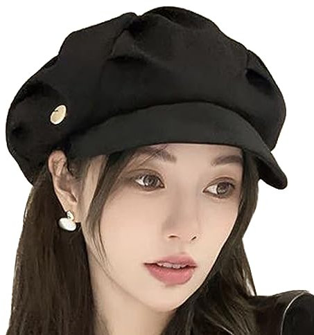 WANYIG Barrett Cap Damen Wolke Stil Baskenmütze Beret Polyesterfaser Persönlichkeiten Barette Frauen mit Visier für Frühling/Herbst/Winter Kopfumfang 55-60CM (Schwarz)