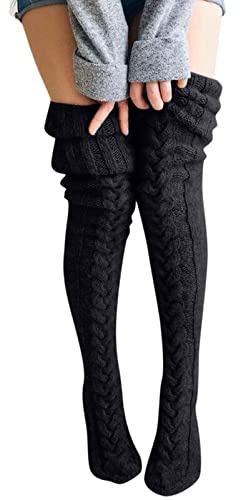 Chaussettes Tricotées en Laine, Bas de Jambe en Tricot pour Femmes, Chauffe-Cuisses Longues, Bottes à Câble pour Genoux, Extra