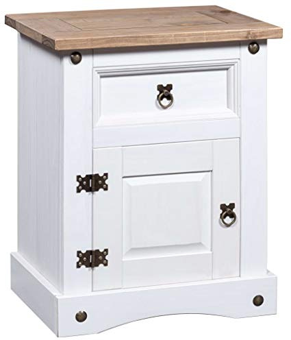 FAMIROSA Bedside Cabinet Mexican Pine Corona Range White 20.9x15.4x26.4,13.75 KG,282618
