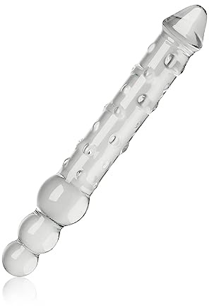 SXOVO 20CM Gode en Verre à Deux Extrémités, Godemichets avec 3 Perles Rondes et un Pénis Réaliste, Perles Anales pour Massage de la Prostate, Sextoys en Verre pour Couple Homme Femme (S)