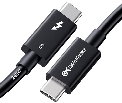 Cable Matters [Certifié Intel] Câble Thunderbolt 5 80 Gbit/s avec augmentation de bande passante jusqu'à 120 Gbit/s et charge de 240 W en noir – 0,5 m, compatible avec Thunderbolt 4, USB4, Thunderbolt