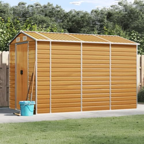 ShCuShan Gerätehaus Hellbraun 191x300x198 cm Verzinkter Stahl TerrassenüBerdachung GeräTeschuppen Metall