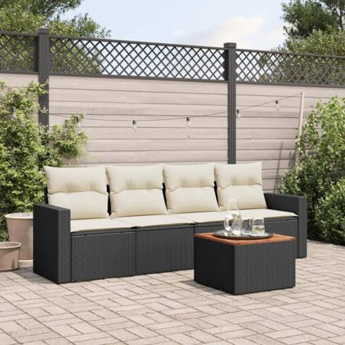 ShGaxin 5-teiliges Gartenmöbel-Set mit Kissen aus Polyrattan, schwarz, Gartensofa-Set, Lounge-Set, Gartenmöbel, Gartenmöbel, Set für den Außenbereich (SPU: 3223998)