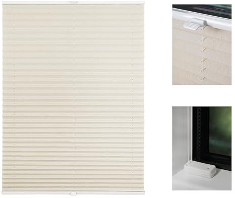 metablo Plissee auf Maß mit Crushed Optik zum Festschrauben in der Fensterfalz Sichtschutz Blickdicht für Fenster und Tür Beige B: 41-50 cm, H: 151-200 cm