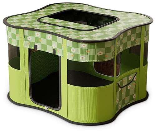 ALLSOPETS Tragbarer Welpenauslauf Hundebox Faltbarer Haustier-Laufstall für Katzen Hunde Zelt Abnehmbar Transportbox Freigehege für Katze Kaninchen Haustier mit Seitentasche (Grün,L)