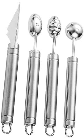 DEARMAMY 4pezzi Cucchiai Per Frutta Acciaio Inossidabile Per Melone e Frutta Design Ergonomico e Superficie Per Cucina e Decorazioni Dessert