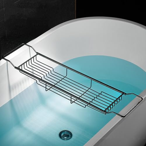 GIYDNEI Erweiterbare Badewannenschale, Metall-Badewannen-Caddy-Gestell, 26,8~35,4 Zoll Verstellbarer Wannenhalter, Edelstahl-Badezimmertablett,Schwarz,68~90cm