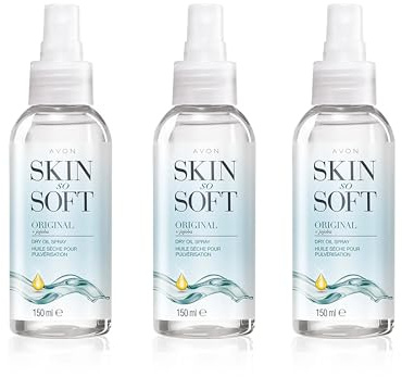Avon Skin So Soft Dry Oil Spray 150 ml (förpackning med 3) | Låser i fukt, formulerad med jojobaolja och E-vitamin, snabbtorkande formel, grymhetsfri