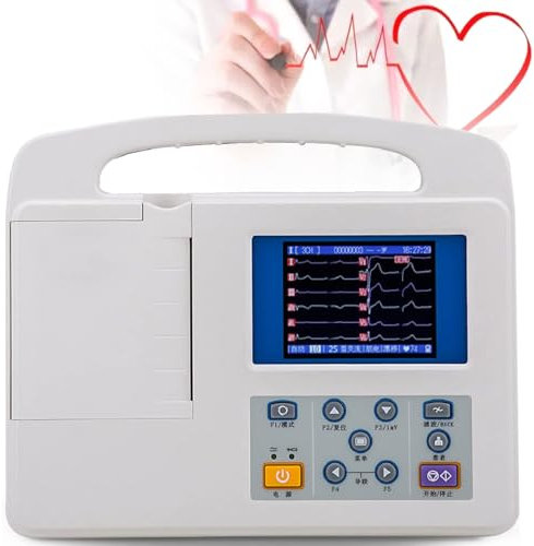GEJLELDS Portable ECG/EKG Monitor, Professional Color LCD Digital 12 Lead 3 Channel Device with Printing Paper for Medical Oral Care Vital Signs Intensive Care Unit CCU