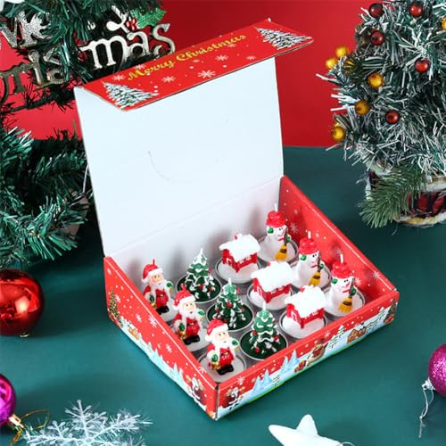 Weihnachten Geschenke Weihnachtskerzen Set Deko - 12 Stück Weihnachtskerze, Teelichter Weihnachten, Geschenke für frauen Kinde (Alte Mann+Baum+Haus+Schneemann)