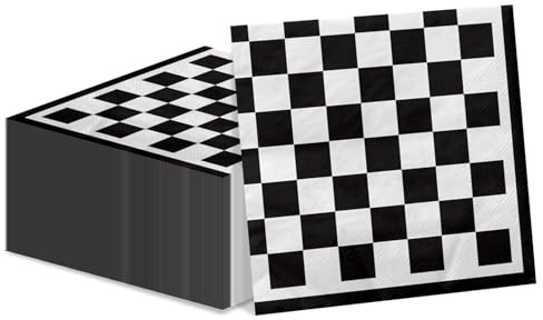 100 Stück schwarz-weiß karierte Servietten, Rennwagen-Partyzubehör, schwarz-weiße Papierservietten, Lunch-Servietten für Rennauto-Mottoparty, Kinder, zwei schnelle Geburtstage, Babypartys, Hochzeiten
