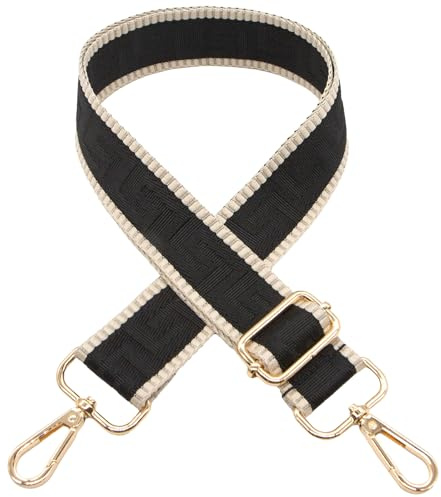 Long Keeper Correas para Bolsos 3,8cm de Ancho Correa de Bolsos Hombro Mujer Ajustables 72-129cm Bandolera para Bolso, Correas para Bolsos Bandolera, Mochila (Negro con Beige Borde)