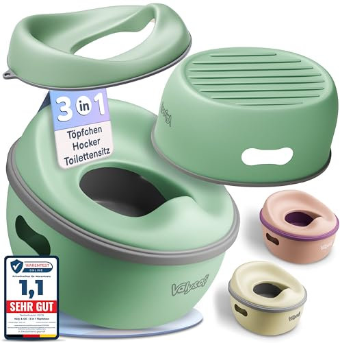 Valy&Oli® 3in1 Töpfchen für Kinder - Toilettensitz Kinder & Hocker- Ergonomisch, Bequem & Vielseitig - Leicht zu reinigen & sicher - Potty & Tritthocker Kinder - Ab 18 Monaten - Grün