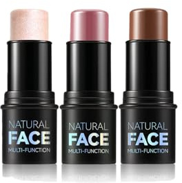 3PCS Gesicht Kontur Sticks Set, Kontur Stick mit Highlighter, Bronzer und Blush Shades, einfach anzuwenden mit baubarer Abdeckung, lang anhaltende (#B, 40g)