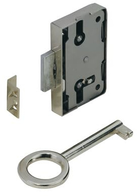 1 Stück HKB ® Buntbartaufschraubschloss, Nutbartschloß, Aufschraubschloß, Dornmaß 15mm, vernickelt, Verwendung rechts und links, 89079