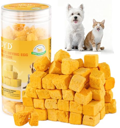 DYD Snack Liofilizzato al Tuorlo d'Uovo per Gatti & Cani - Ingrediente Singolo Naturale - Supporta Pelle e Mantello - Croccante Premio Sano per Addestramento - Senza Additivi, Senza Cereali - 100g
