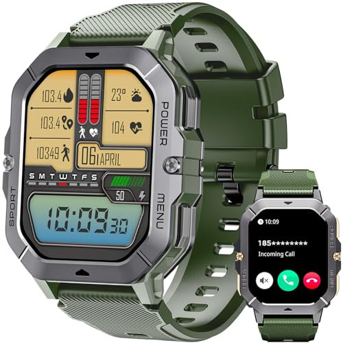 OUKITEL Smartwatch Herren, 2.02''HD Touchscreen Smart Watch mit Telefonfunktion, 5ATM Wasserdicht Fitnessuhr, 100+Sportmodi Sportuhr, 24 Std SpO2/Puls/Schlaf/Monitor Schrittzähler, Uhr für Android iOS