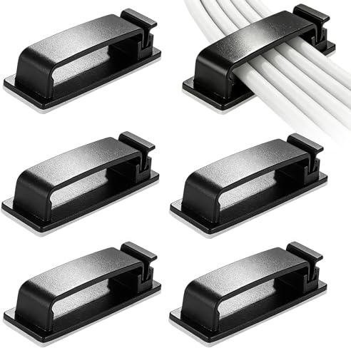 60 clip per cavi autoadesive, per ufficio, PC, scrivania, nero