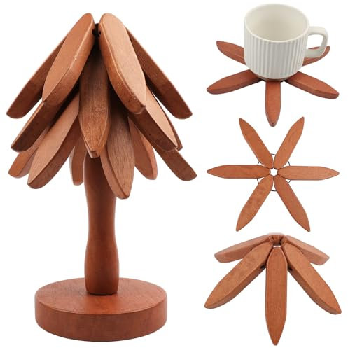 Sottopentola in Legno per Piatti Caldi Resistente Sottopentola Legno Sottopentola Forma Di Albero Tappetini Isolanti per Piatti Caldi, Pentole, Teiere, Fondue,Ciotola