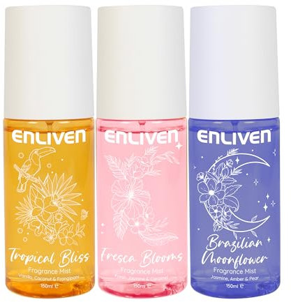 Enliven Body Mist for Women - 150mlx3 Pack - Tropical Bliss, Fresca Blooms & Brazilian Moonflower Body Spray - Gifts For Women - Fragrance Body Mist - Womens Body Spray