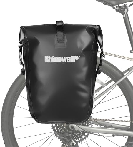 Rhinowalk Fahrradtasche, wasserdichte Fahrrad Gepäckträgertasche, 25L für Fahrrad Gepäckträger, Satteltasche, Umhängetasche, Laptop, professionelles Fahrradzubehör, Schwarz