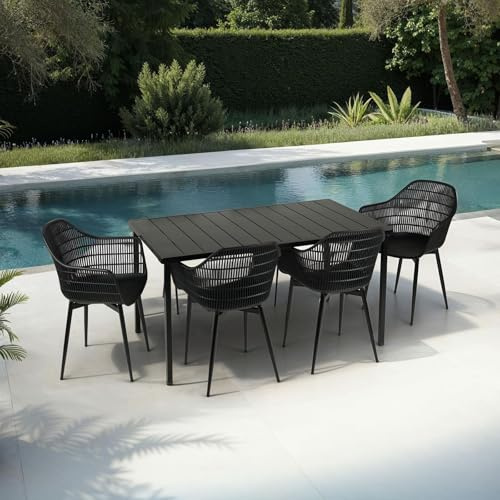 IDIMEX Gartenmöbel Set Azalea/Margherita mit 1 Tisch & 4 Stühle in schwarz aus Alu & Kunststoff. Balkonmöbel, Terrassenmöbel für Außenbereich. Rubuste & Wetterfeste Outdoor Möbel.