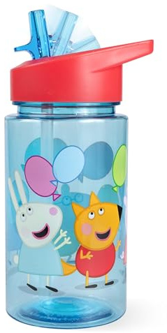 p:os Peppa Gris vattenflaska barn 450 ml – med sugrör – liten flaska perfekt för dagis, lekplatsen eller hemma – för pojkar och flickor, blå