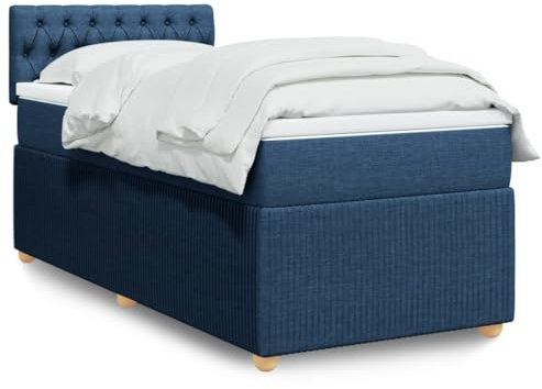 MOBCANT Boxspringbett mit Matratze, Futonbett Seniorenbett Einzelbett Bettrahmen Geeignet für Gästezimmer Schulen Wohnungen Schlafzimmer Blau 90x190 cm Stoff