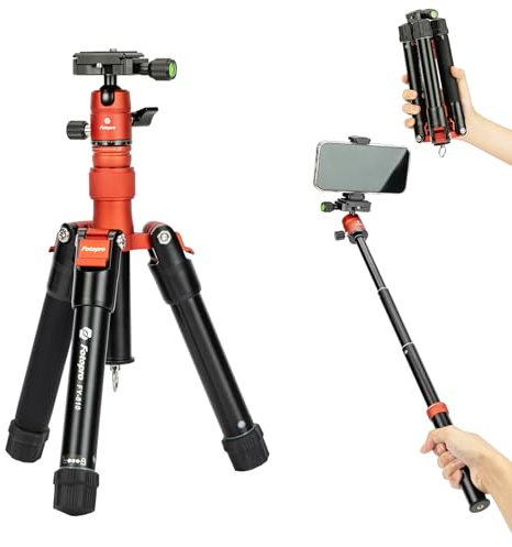Fotopro Mini Tripod with Ball Head Phone Mount Detachable Selfie Stick Folded only 8.6 Max Load up to 6.6 lbs FY-810 Orange