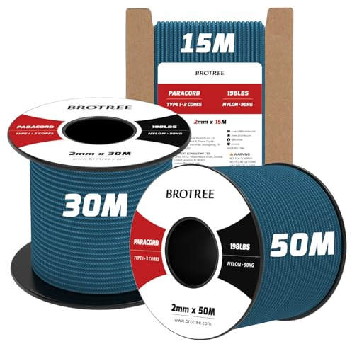 Brotree Paracord 2mm 15M 100% Nylonrep 3 Trådar Typ I Snöre för Utomhus, Hundkoppel, DIY, Hantverk - 90kg Brottlast (Kricka)