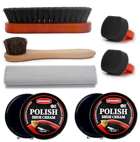 WERNMIND Kit de cirage noir à l'huile de vison, marron et blanc neutre pour chaussures en cuir, kit de cirage, après-shampoing, soin de la cire, kit de nettoyage, noir, Taille unique