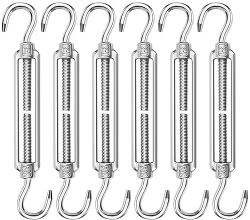 ANOMM 6PCS M6 Turnbuckle Wire Tensioner, 304 Stainless Steel Adjustable Turnbuckle Hook, Eye Rope Cable Tension, Heavy Duty Sun Shade Sail Fixing for Rope Tightener, Garden Wire, ClotheslineTensioner