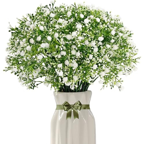 maifey 12PCS Artificial Baby Breath Gypsophila Flowers Bouquets, Gypsophila Artificial Flowers Real Touch for Wedding Party DIY Wreath Floral Arrangement Home Decoration(White)