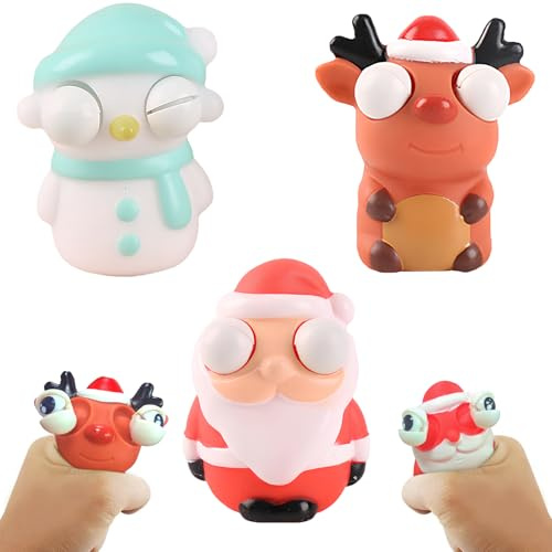 Weihnachten Squeeze Spielzeug 3 Stück, Weihnachten Squishy Toys, Popping Out Eyes Squeeze Toys, Weihnachten Pop Fidget Toy, Anti Stress Spielzeug für Erwachsene und Kinder